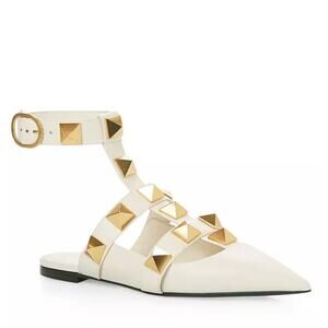 Valentino Garavani 'Roman' White Leather Stud Ballerina Shoes Size 6.5